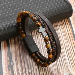 Bracelet en cuir avec boucle magnétique givrée