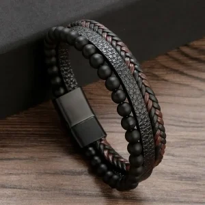 Bracelet en cuir avec boucle magnétique givrée