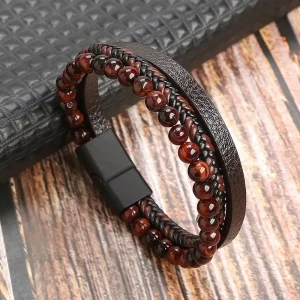 Bracelet en cuir avec boucle magnétique givrée