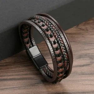 Bracelet en cuir avec boucle magnétique givrée