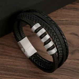 Bracelet en cuir avec boucle magnétique givrée