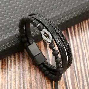 Bracelet en cuir avec boucle magnétique givrée
