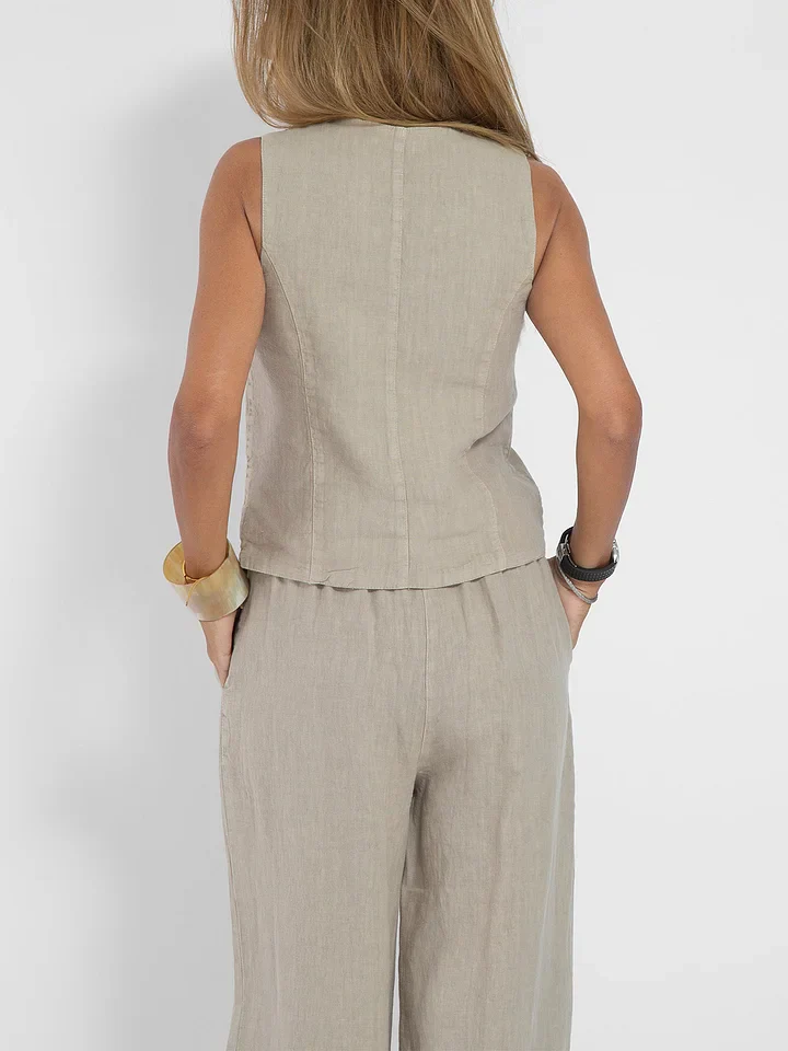 Samira - Tailleur deux pièces décontracté en lin pour femme avec gilet – Image 9