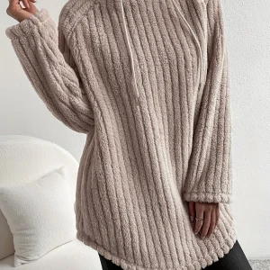 Sweat À Capuche Pour Femmes – Style Teddy Avec Manches Raglan Et Ourlet Courbé