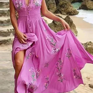 Zelma - Robe longue élégante avec col en V