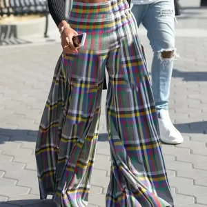 Almeda - Pantalon à carreaux à jambes larges pour femmes