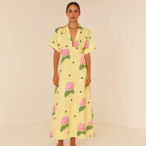 Robe Longue Botanique Jaune – Coupe Fluide & Esprit d’Été Chic