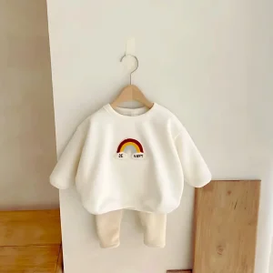 Bonne Humeur & Tenue Confort au Quotidien | L'Ensemble Sweat & Pantalon Motif Arc-en-Ciel "Be Happy"