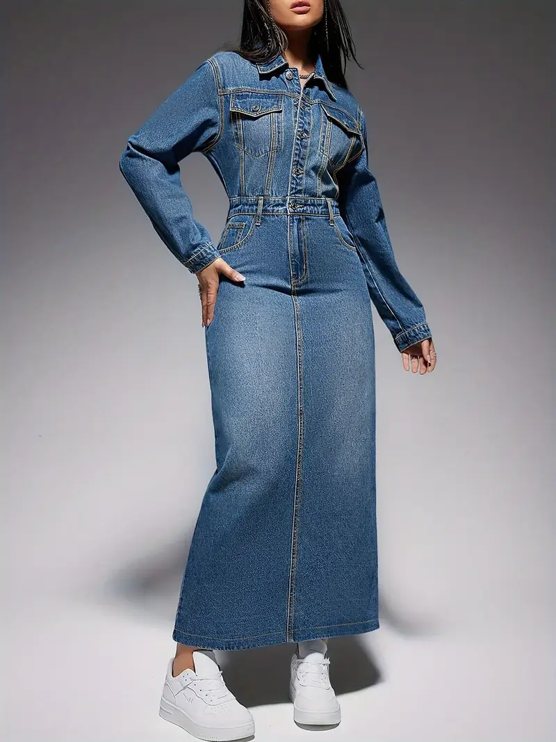 Lydia - Robe élégante à manches longues en jean pour femme – Image 5