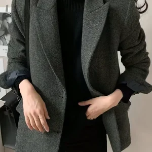 Blazer rétro chic en mélange de polaire à chevrons