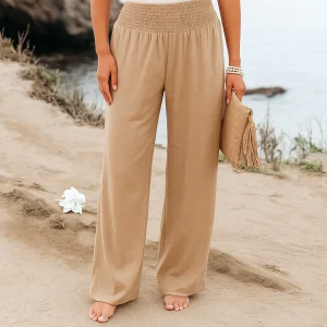 Auréva | Pantalon Large Taille Haute Élastique Fluide Bohème Été Pour Femme