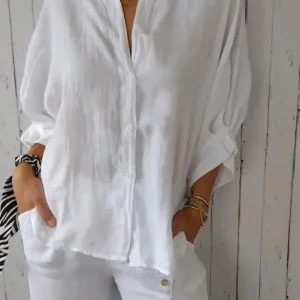 Harlow - Blouse en coton et lin avec patte de boutonnage