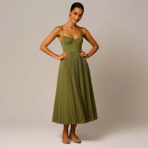 Robe Corset Plissée – Émeraude & Coupe Élégante de Soirée