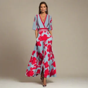 Robe Longue Bloom – Imprimé Graphique & Coupe Moderne Chic