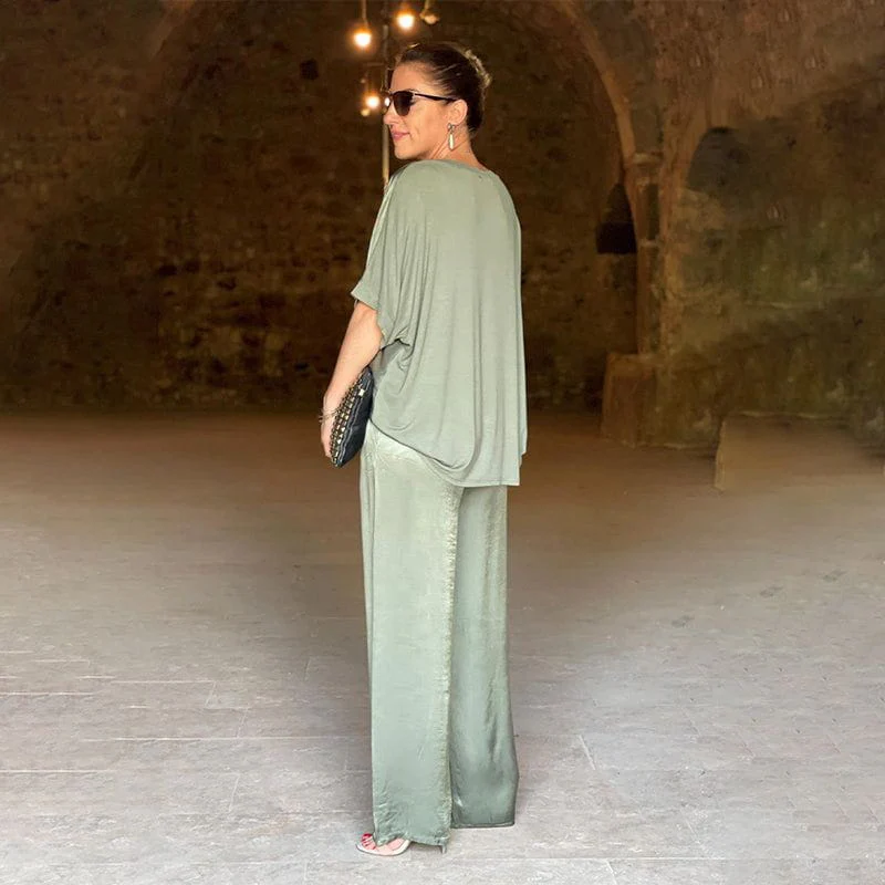 Saténia | Ensemble Deux Pièces Top Ample Pantalon Large Satin Fluide Chic Été Pour Femme – Image 7