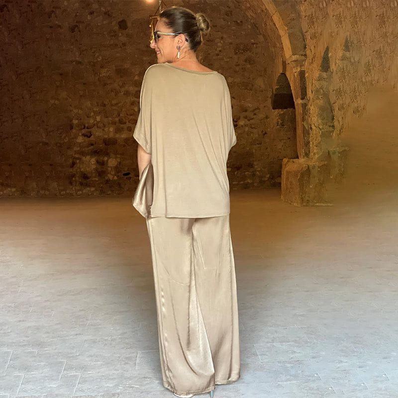 Saténia | Ensemble Deux Pièces Top Ample Pantalon Large Satin Fluide Chic Été Pour Femme – Image 4