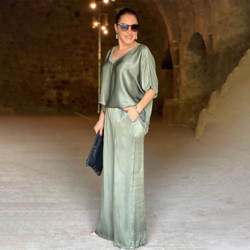 Saténia | Ensemble Deux Pièces Top Ample Pantalon Large Satin Fluide Chic Été Pour Femme – Image 6