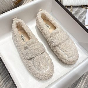 Mocassins Intérieur Extérieur Effet Fourrure Doublure Chaude Semelle Souple Confort Hiver Pour Femme