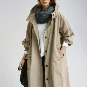 Imperméable femme avec capuche et ceinture – manteau de pluie élégant