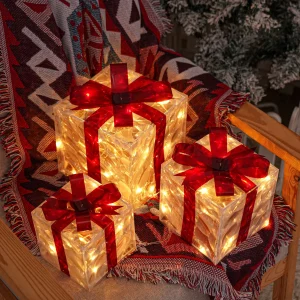 Ensemble de 3 Boîtes Cadeaux de Noël Illuminées
