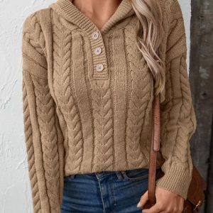 Pull Tricoté Vintage À Capuche Pour Femmes – Indispensable Douillet Automne/Hiver