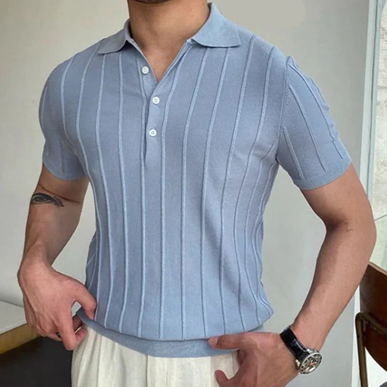 Polo Rayé Col Italien Homme – Image 2