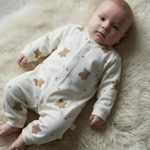 Douceur Écrue & Motifs Rêveurs | Le Pyjama 1 Pièce Oursons & Étoiles en Coton Doux