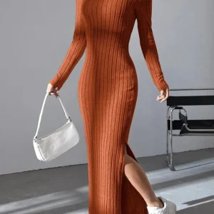 Angela - Robe en tricot à manches longues et coupe ajustée pour femme