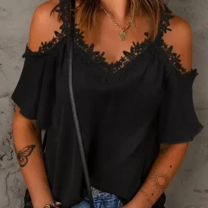 Elaine - Chemise à manches courtes avec dentelle pour femmes